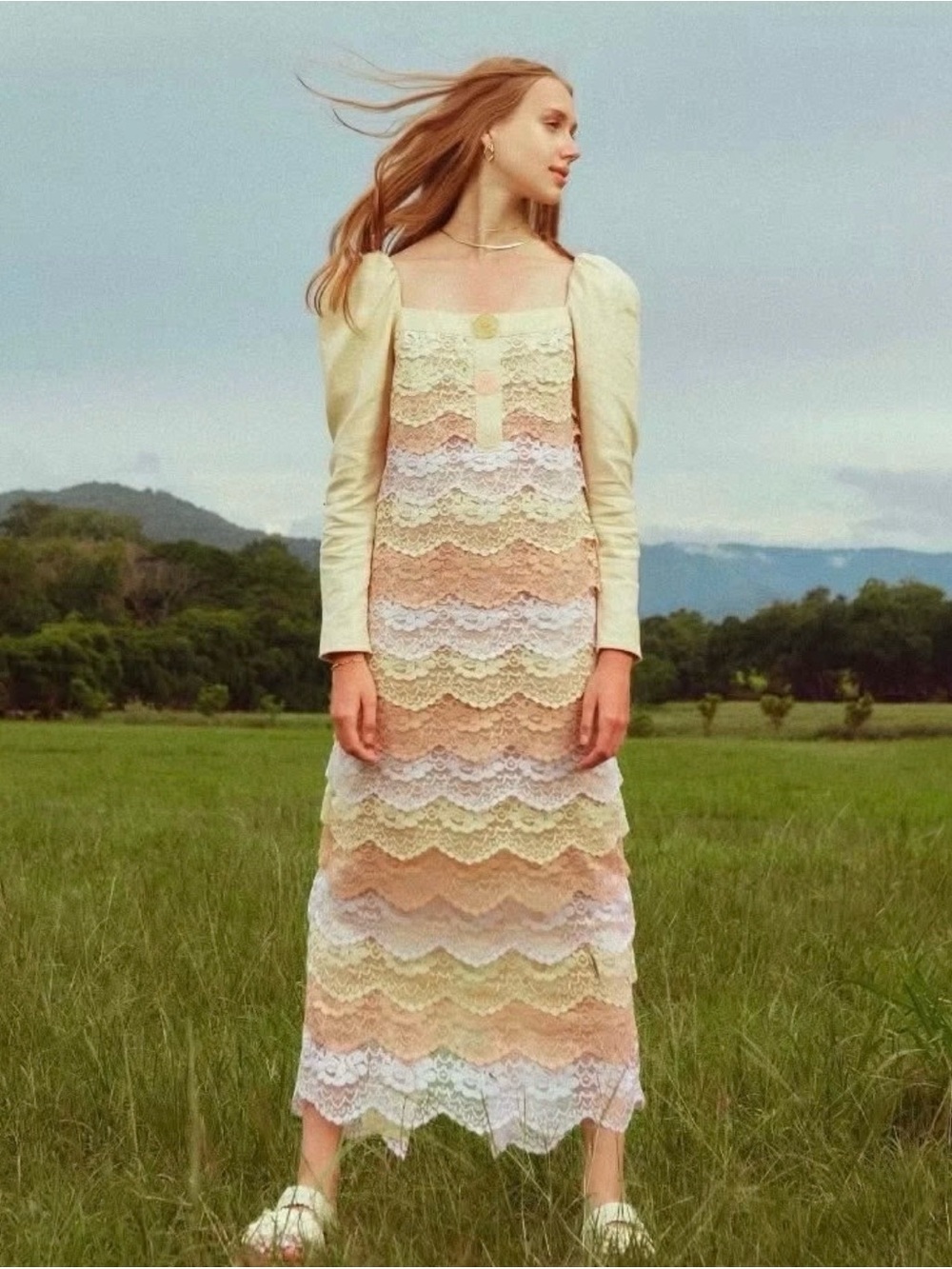 🌸 Pastel Lace Maxi Dress – Size M | Like New